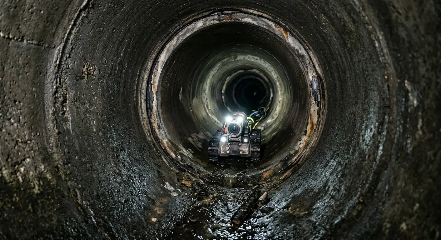 Robotic sewer camera inspecting pipe interior for Sewer Line Cleaning in Braselton